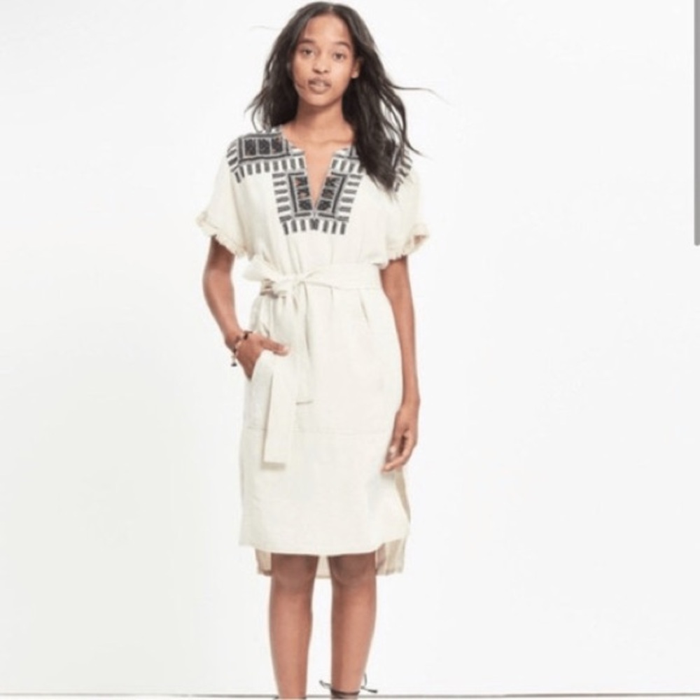 Madewell Paradise linen embroidered dress